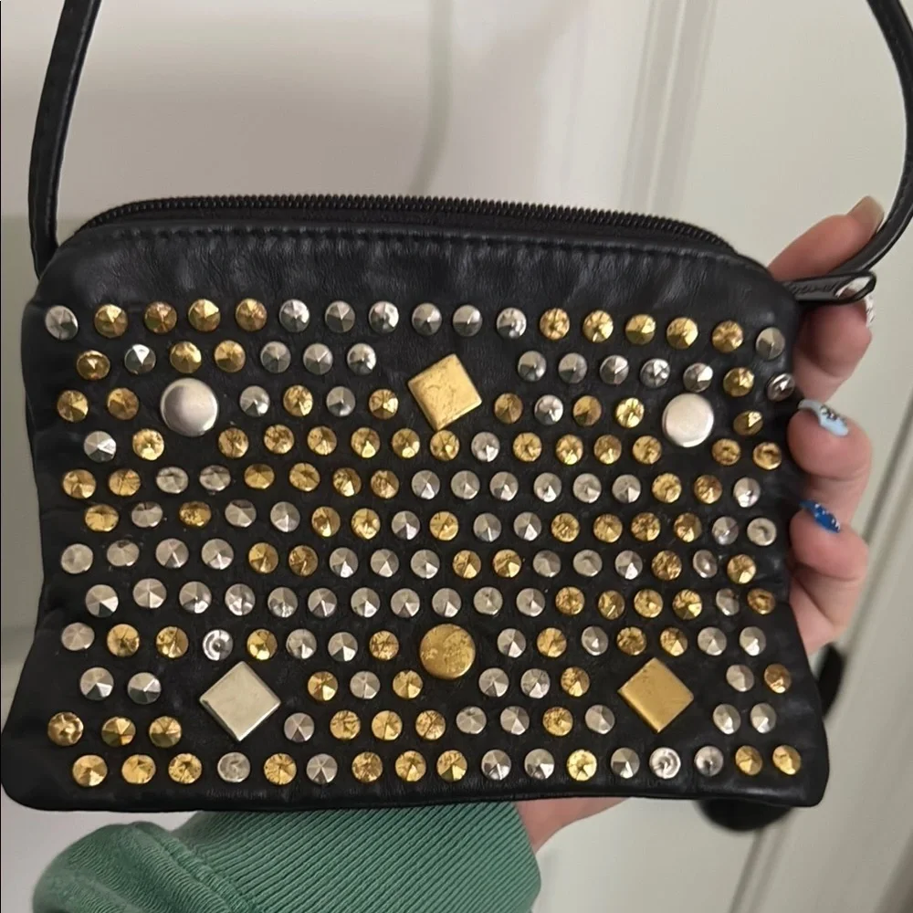 Vintage Rare Atalla Black and Gold Studded crossbody with Edgy Design